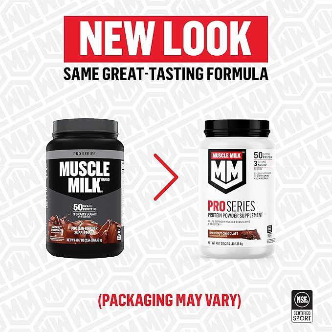 Muscle Milk Pro Series Protein Powder Supplement, Knockout Chocolate, 5 Pound, 28 Servings, 50g Protein, 3g Sugar, 20 Vitamins & Minerals, NSF Certified for Sport, Workout Recovery