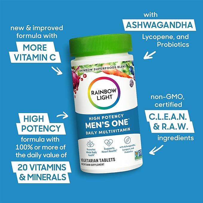 Rainbow Light Multivitamin for Men, Vitamin C, D & Zinc, Probiotics, Men's One Multivitamin Provides High Potency Immune Support, Non-GMO, Vegetarian, 30 Tablets