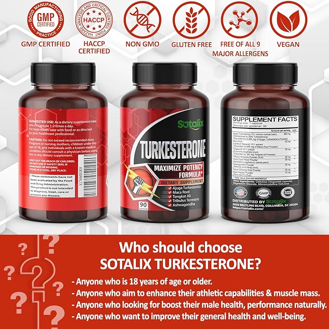 Ultra Turkesterone 8920mg Ajuga Turkestanica Extract Standardized 20% Turkesterone High Potency with Maca Root Tribulus Terrestris - Muscle Growth Energy Memory Support