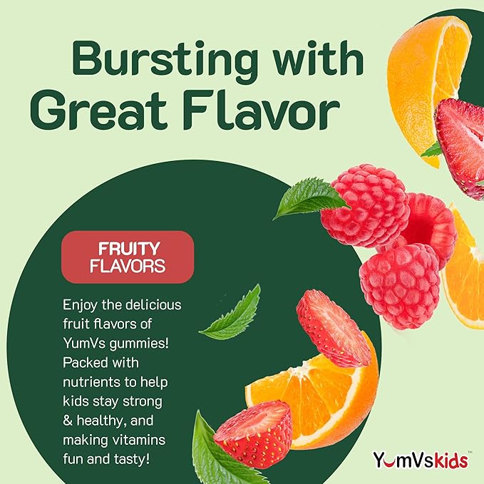 YumVs Kids Multivitamin Gummies - Fruit Flavored Chewable Children's Multivitamin - Kids Vitamins Multivitamin Gummy with 12 Minerals & Vitamins A C D3 E B6 B12 - Kosher Halal Gluten Free (120 Count)