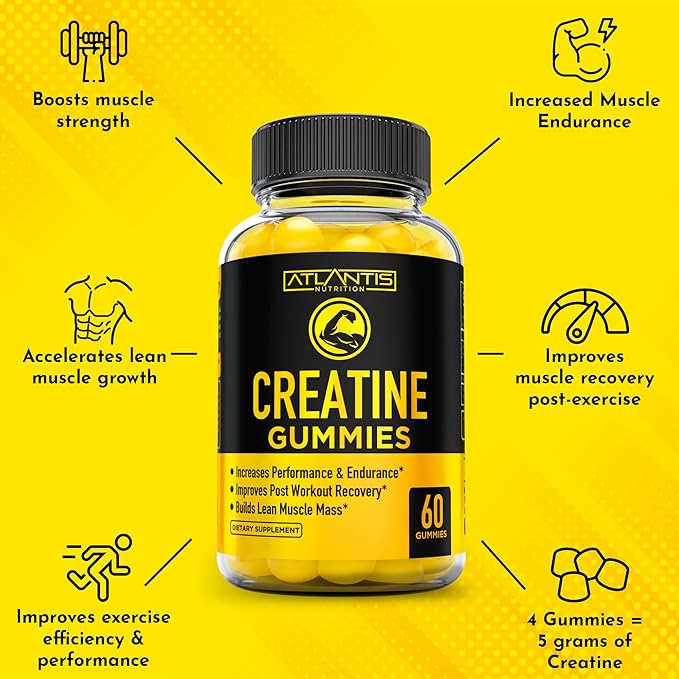 Creatine Monohydrate Gummies for Strength & Athletic Performance - 5g Creatine Per Serving - Creatine Chews to Build Muscle, Increase Performance & Improve Post Workout Recovery - 120 Creatine Gummies