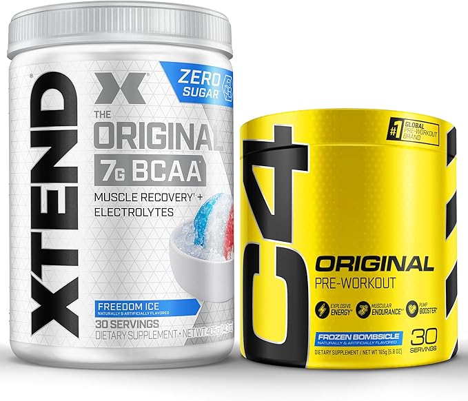 Cellucor Pre Workout & BCAA Bundle, C4 Original Pre Workout Powder, Frozen Bombsicle, 30 Servings + XTEND BCAA Powder, Freedom Ice, 30 Servings