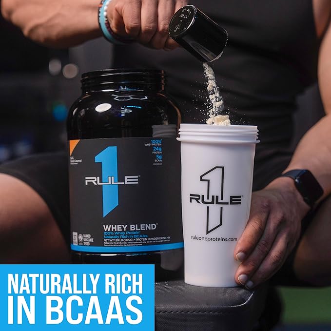 Rule One Proteins, R1 Whey Blend - 24g Fast-Acting Whey Protein Concentrates, Isolates, and Hydrolysates Per Serving, with Naturally Occurring EAAs and BCAAs (2 Pounds*, Strawberry Banana)