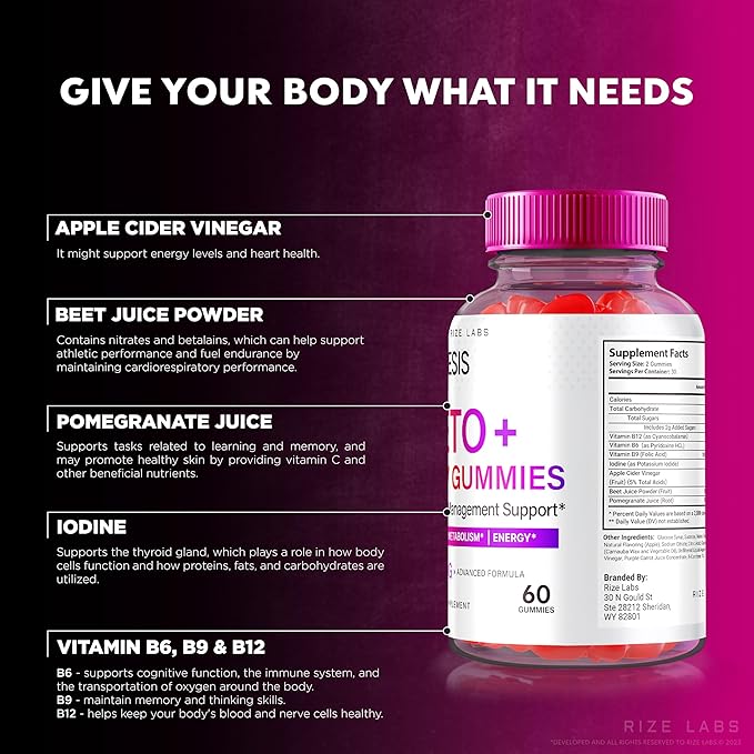 Genesis Keto Keto+ACV Gummies, Supplement for Advanced Weight Loss, All Natural Extreme 2000mg Gummies (60 Gummies)