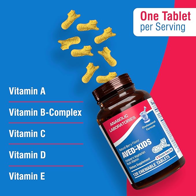 Vitamins for Kids Multivitamin with Iron - 120 Chewable Tiger Tablets with Vitamins A, B-Complex, C, D, E, Iron, Calcium, Magnesium, Zinc, and More - Natural Berry Flavor - AVED Kids