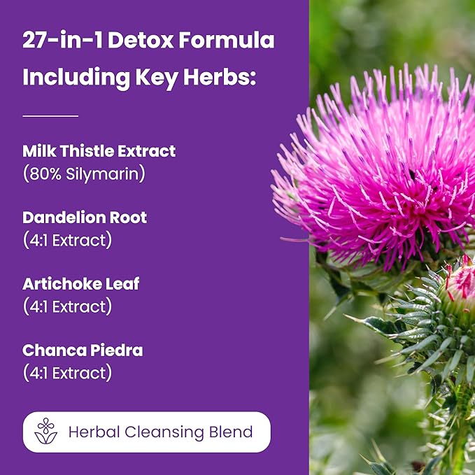 Liver Cleanse Detox & Repair Formula | 20+ Herbs: Milk Thistle Extract with Silymarin, Artichoke, Dandelion, Chicory Root Powder & More! | Premium Liver Support Pills Supplement, 60 Capsules (2-Pack)