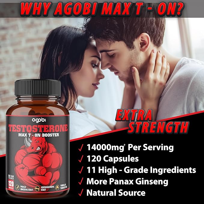 agobi 11in1 Testosterone Supplement for Men from Herbal Extract 14000mg Equivalent - Endurance, Drive, and Body Support 120 Vegan Capsules for 2 Months