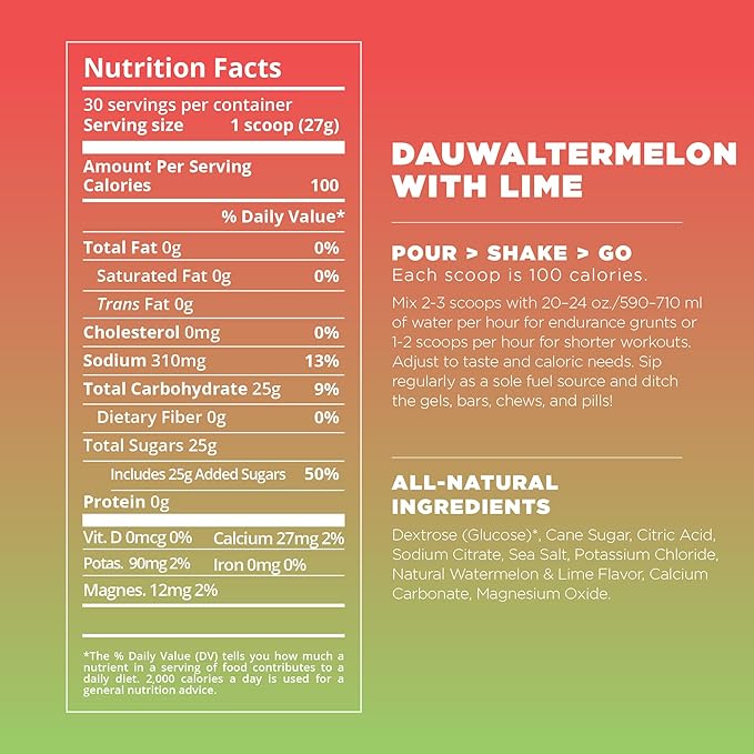 Tailwind Nutrition Endurance Fuel, Sports Drink Powder Mix with Electrolytes, Non-GMO, Free of Soy, Dairy, and Gluten, Vegan, Dauwaltermelon, 30 Servings
