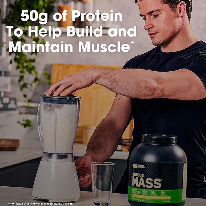 Optimum Nutrition Serious Mass, Weight Gainer Protein Powder, Mass Gainer, Vitamin C and Zinc for Immune Support, Creatine, Strawberry, 6 Pound (Packaging May Vary)