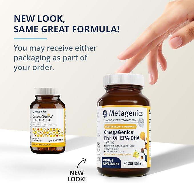Metagenics OmegaGenics Fish Oil EPA-DHA 720- Omega-3 Fish Oil Supplement - for Heart Health, Musculoskeletal Health & Immune System Health* - with DHA & EPA - 60 Softgels