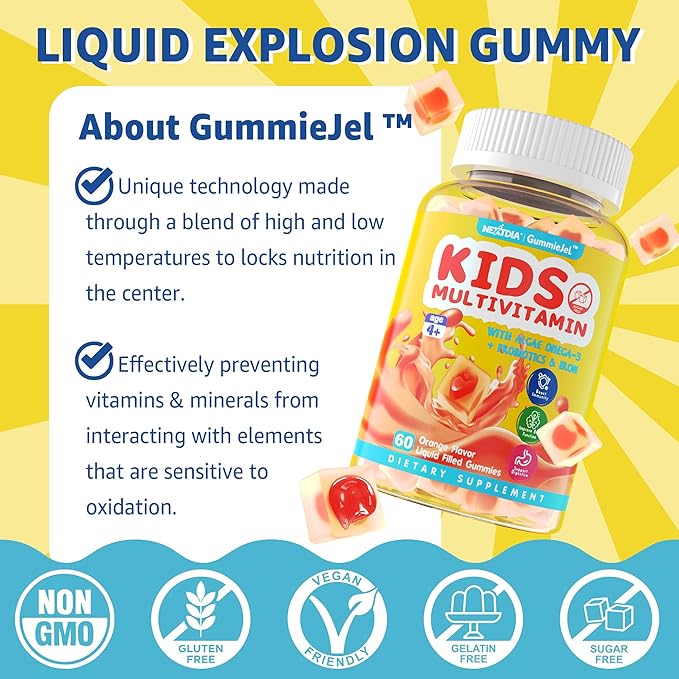 Kids Multivitamin Gummies with Iron, Vegan Omega 3 (EPA/DHA), Probiotics, Kids Vitamin A, C, D, E & Zinc for Immune Support, Multivitamin for Kids 4+, Sugar Free, Gluten Free, Fruit Flavor, 120 Counts