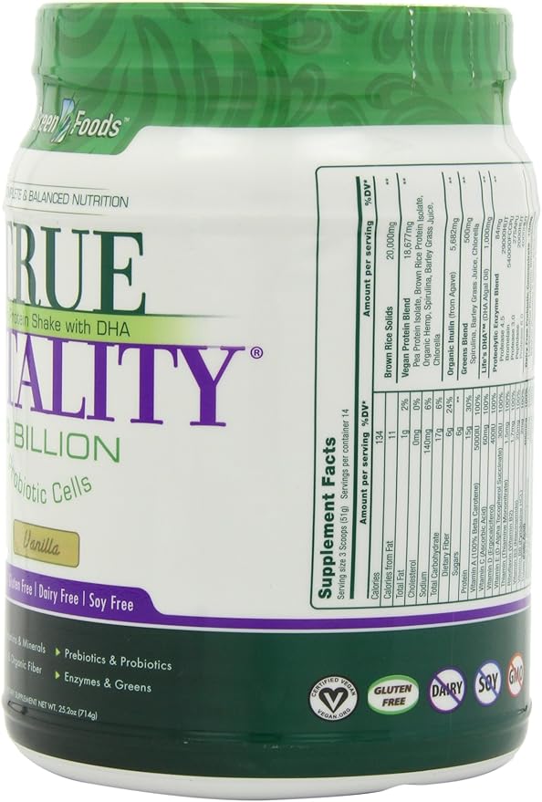 Green Foods True Vitality Plant Protein Shake, Vanilla, 25.2 Ounce