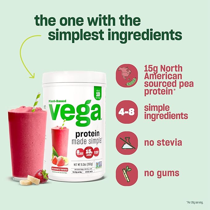 Vega Protein Made Simple, Dark Chocolate - Stevia Free Vegan Protein Powder, Plant Based, Healthy, Gluten Free, Pea Protein for Women and Men, 36.3oz (2 lbs 4.3 oz) 1.03kg (Packaging May Vary)