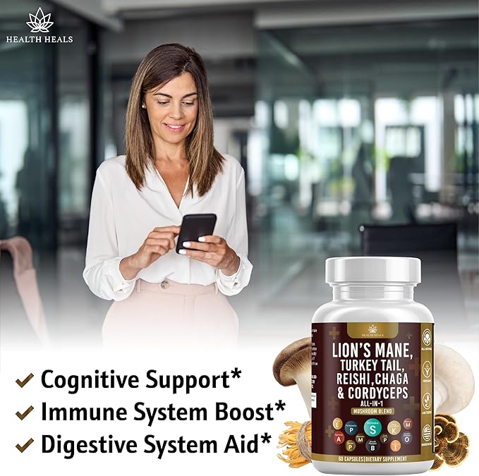 Mushroom Supplement with Turkey Tail 2000mg Reishi 1000mg Cordyceps Chaga 1000mg with Marshmallow Root - 120 Count