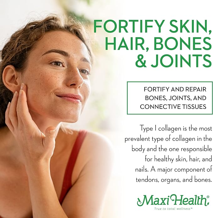 Maxi Health Collagen Powder - Collagen Protein Powder - Marine Collagen Powder for Women & Men - Type I Unflavored Fish Collagen Hydrolyzed Collagen Protein - Hair Growth & Skin Supplement (10.75 oz)