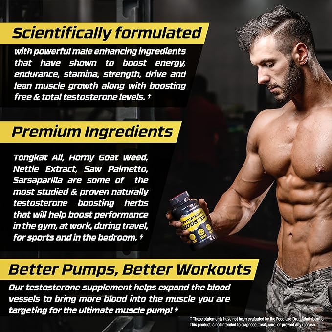 Testosterone Booster - Testosterone Supplement for Men - Male Enhancing Pills for Muscle Growth, Libido, Stamina, Strength - Tongkat Ali Muscle Builder Workout Supplement - Total T Test Boost - 2 PACK