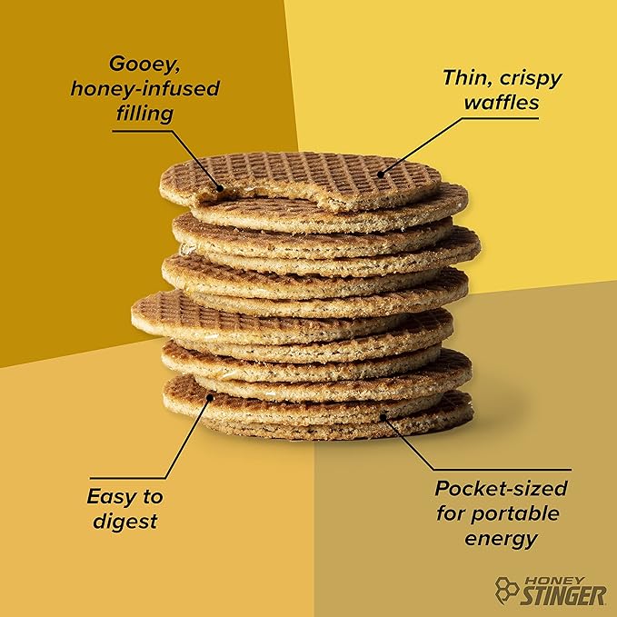 Honey Stinger Organic Honey Waffle, Energy Stroopwafel for Exercise, Endurance and Performance, Sports Nutrition for Home & Gym, Pre & During Workout, Box of 16 Waffles, 16.96 Ounce (Pack of 16)