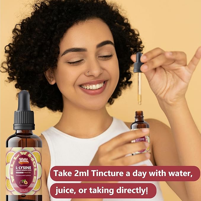 L-Lysine Supplement Liquid Drops | L-Lysine Vitamins 1000mg Tincture with Vitamin A, C, and B12 | Immune Support, Skin & Lips Health, Collagen Synthesis & Muscle Recovery | Non-GMO, Vegan，2 Fl Oz