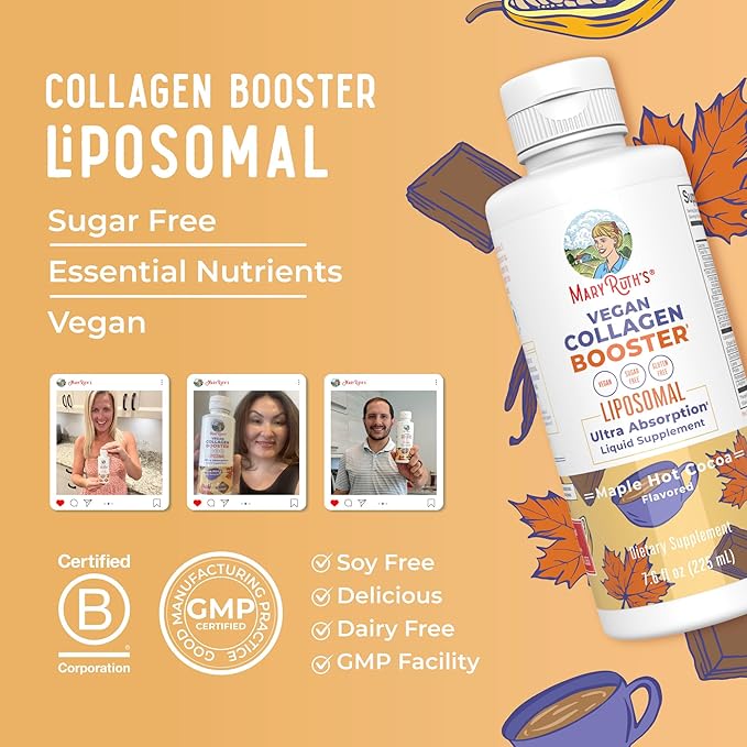 MaryRuth Organics Collagen Booster Liposomal, Sugar Free, Liquid Collagen Booster with Vitamin C, Vitamin E, Zinc, Copper & Silica, Skin Care & Joint Support Supplement, Vegan, Non-GMO, 7.6 Fl Oz