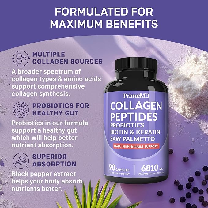 27-in-1 Hair Skin and Nails Vitamins (6810mg) w/Biotin 10000mcg - Biotin and Collagen Supplements for Men and Women - Hair Growth Vitamins, Keratin Supplements with Probiotics and Saw Palmetto, 90ct