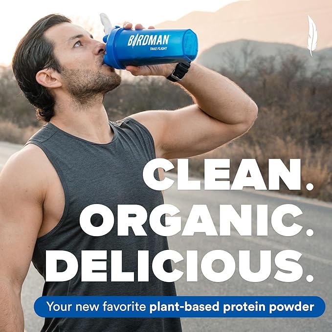 BIRDMAN Falcon Vegan Protein Powder Organic, Stevia & Sugar Free, Plant Based Protein, Low Carb, Dairy Free, Keto, Non Whey Protein, Probiotic, Pea Protein | Vanilla Flavor - 40 Servings - 2.64lb