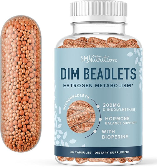 DIM Supplement 200 mg for Hormone Balance | Delayed-Release Microbeadlets | Estrogen Balance for Women & Men, Hormonal Acne Supplements, Menopause & Antioxidant Support | Vegan, Soy Free | 60 Ct.