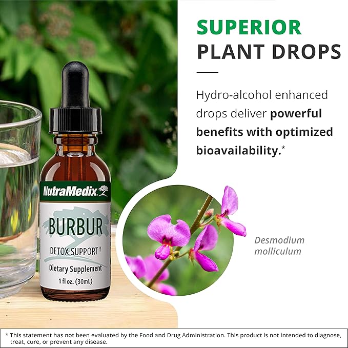 NutraMedix Burbur Detox Support Supplement - Desmodium Molliculum Extract Drops for Daily Cleanse - Focus Supplement & Fights Brain Fog - Vegan Cleanse & Detox Formula (1 oz / 30 ml)