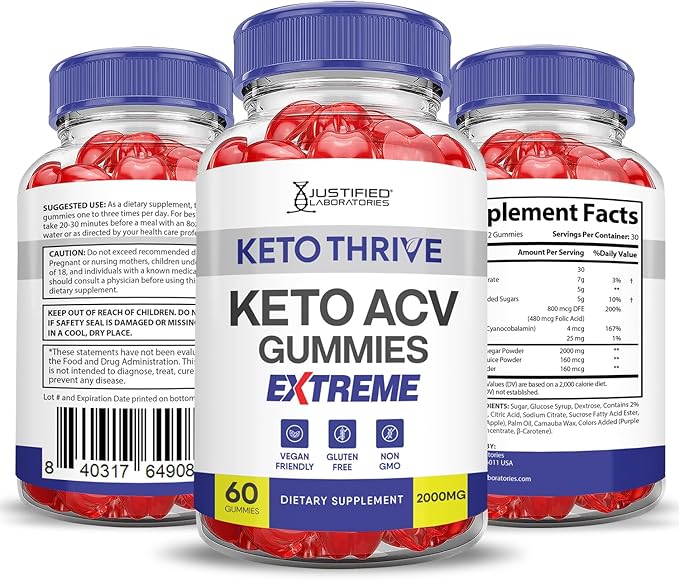 (5 Pack) Keto Thrive Keto ACV Gummies Extreme 2000MG Keto Thrive Keto Gummies Apple Cider Vinegar Formulated with Pomegranate Beet Juice Powder B12 Vegan Non GMO 300 Gummys