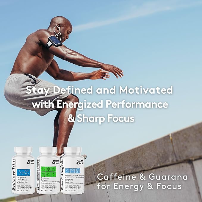 Youth & Tonic Shred Sculpt Lean 3 x Diet Pills w Water Weight Away & Cortithermo Shape & Bedtime Trim as Support for Metabolism Energy Cravings Water Retention Loss & Belly Bloating for Women & Men