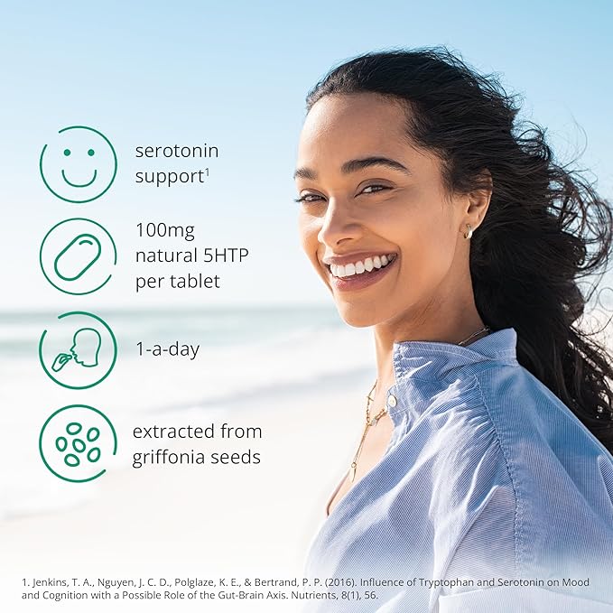 Serotonin Supplements (60) | 1-a-Day Serotonin Mood Support | 5HTP 100mg Per Tablet from Griffonia Seed Extract | Natural Serotonin Booster | 2 Month Supply