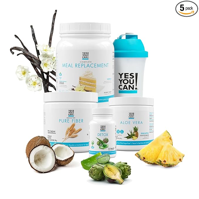 Yes You Can! Detox Plus Kit, Daily Cleanse Pure Fiber Meal Replacement, Drink Mix, Shake Booster & Supplement, Body Cleanse Kit for Women, Daily System Cleanse - Vanilla, Aloe Vera Peach Lemonade