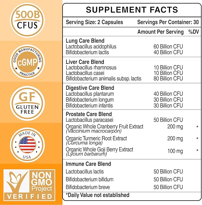 Probiotics for Men, Men Care Supplement, Gut Health for Men, 500 Billion CFUs & 12 Strains, Mens probiotic with Turmeric, Cranberry, Goji, for Digestive, Immune & Bloating Health, 3packs