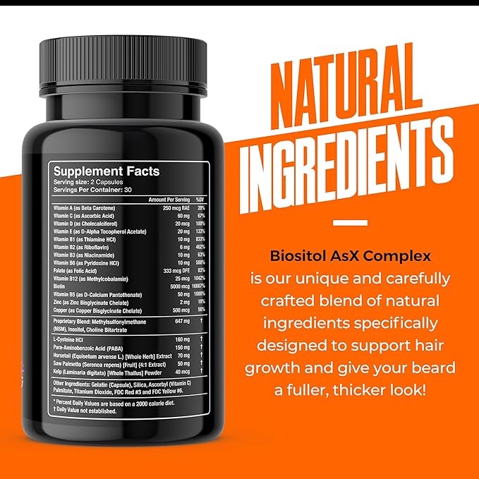 Wild Willies Beard Growth Vitamins Supplement Beard Growth Pills for Fuller & Thicker Beard, Formulated with Biositol Complex & 19 Hair Grooming Nutrients - 60 Capsules