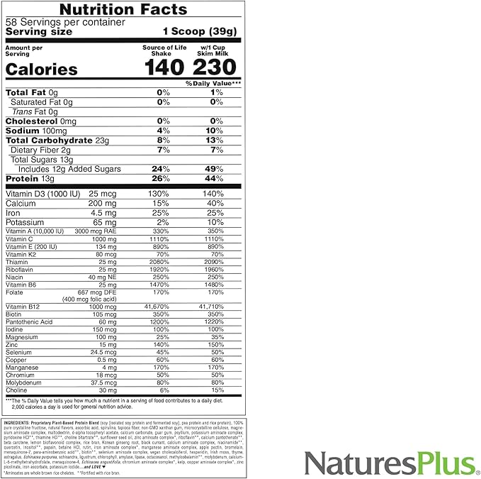 NaturesPlus Source of Life Energy Shake - 5 lbs, Vegetarian Drink Mix - Granola Flavor - Multivitamin, Mineral & Protein Powder - Whole Food Meal Replacement - Non-GMO, Gluten-Free - 58 Servings