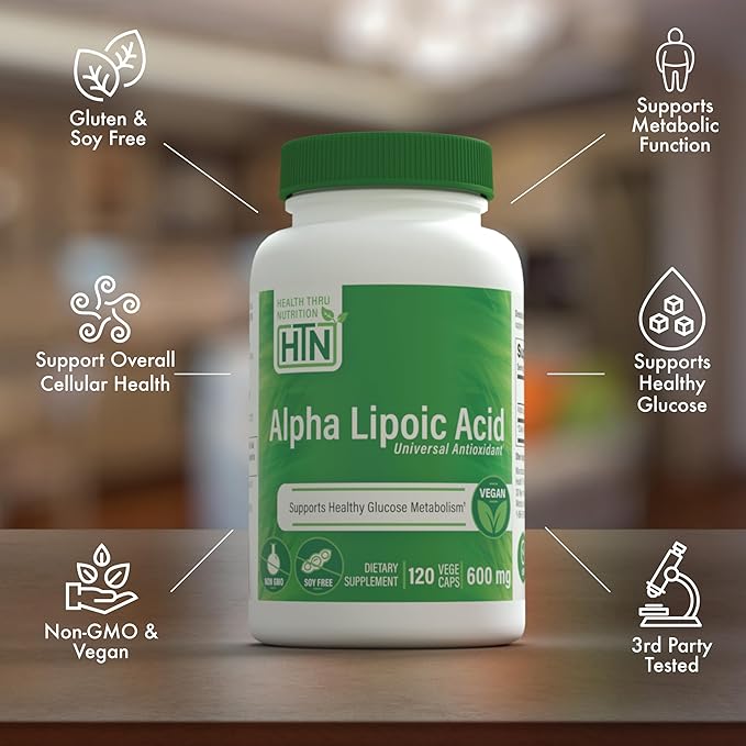 Health Thru Nutrition Alpha Lipoic Acid 600mg 120 Servings | Certified Vegan | Universal Antioxidant | Non-GMO, 3rd Party Tested, Hypoallergenic, Gluten Free, Soy Free ALA Capsules
