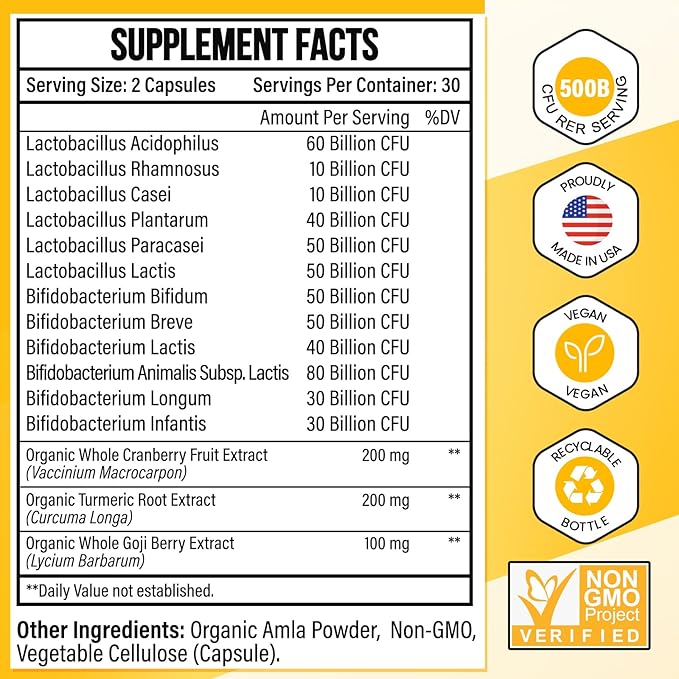 Probiotics for Men, 500 Billion CFU 12 Strains Mens Probiotic with Turmeric Cranberry & Goji, Gut Health for Men, Probiotics for Men Digestive Health, Bloating, Immune & Overall Health, 120-Day Supply