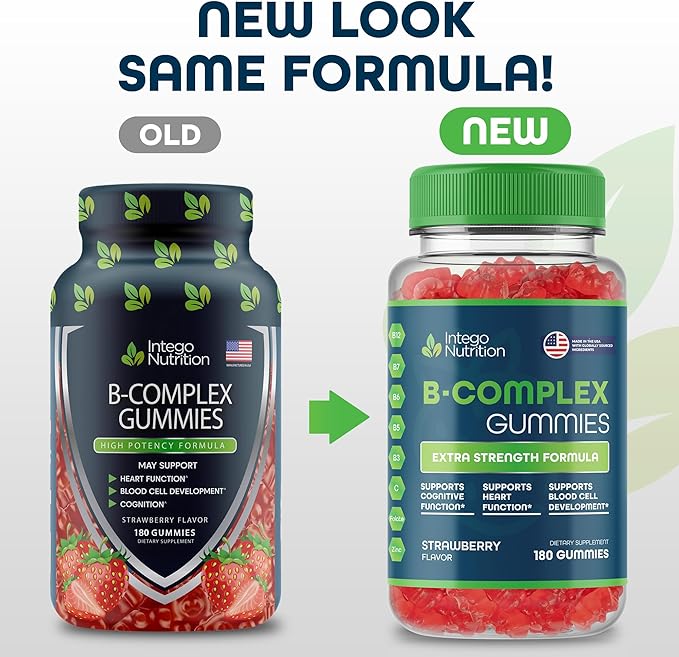 Vitamin B Complex Gummies for Adults, B Complex Vitamin Supplement for Women and Men, B Vitamins Complex Gummies for Energy and Brain Health, Natural Strawberry Flavor, 180 Count