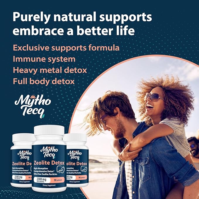 2300 MG Zeolite Detox Capsules - Activated Charcoal & Bentonite Clay, Highly Absorbable Full Body Detox, Liver & Gut Detox Cleanse, Zeolite Clinoptilolite for Heavy Metal Detox （90 Capsules）