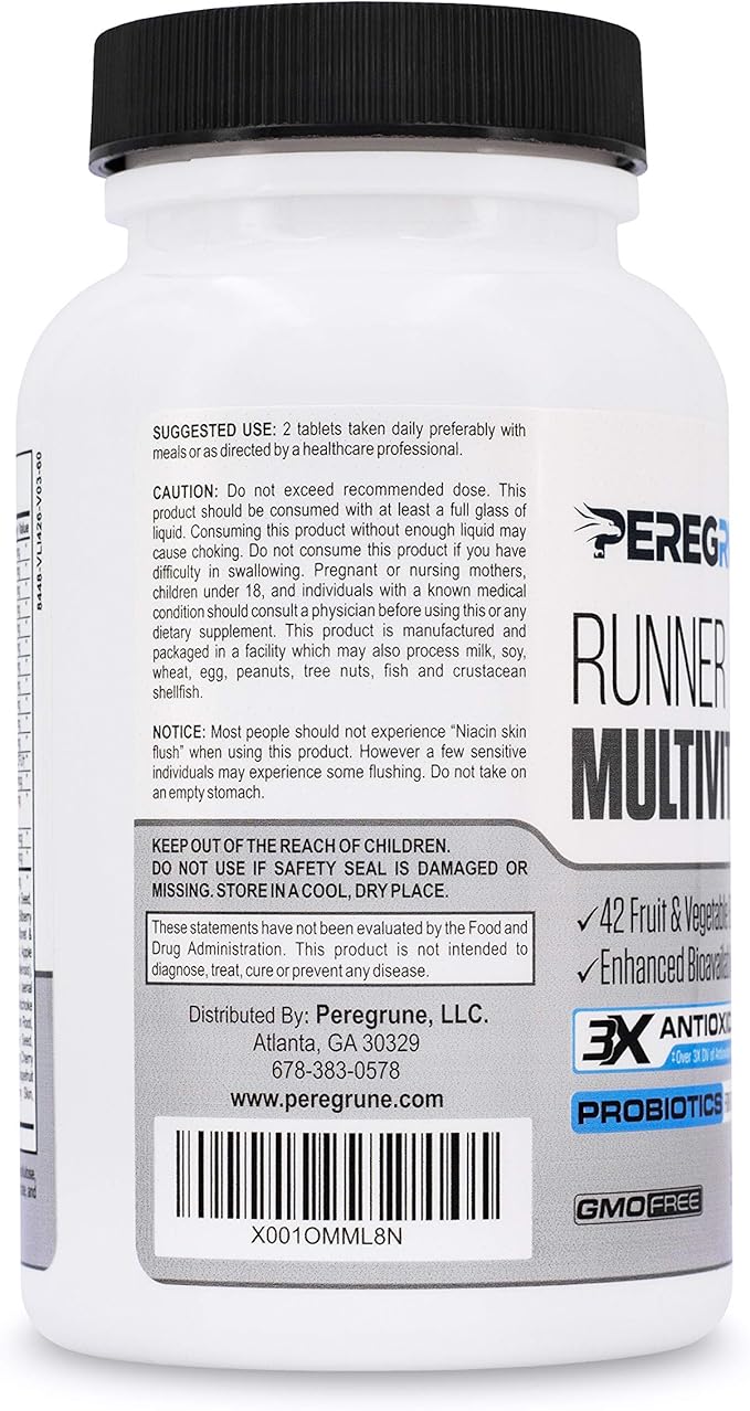 Runner Multivitamin – Engineered Vitamin with Antioxidants for Health/Running Recovery – Complete B Complex for Endurance, Energy – Probiotics, Whole Foods – Certified Running Supplements