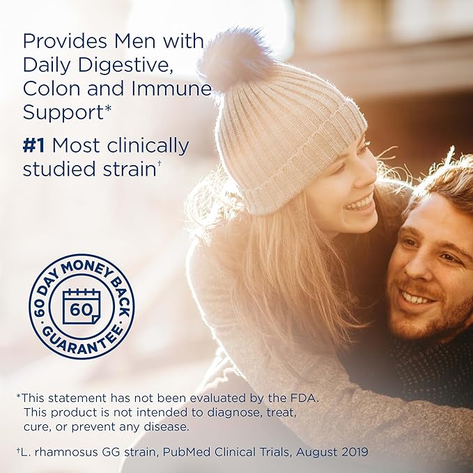 Renew Life Men's Care Probiotic Capsules, Supports Mens Digestive, Colon, Immune and Respiratory Health, L. Rhamnosus GG, Dairy, Soy and gluten-free, 90 Billion CFU, 30 Count