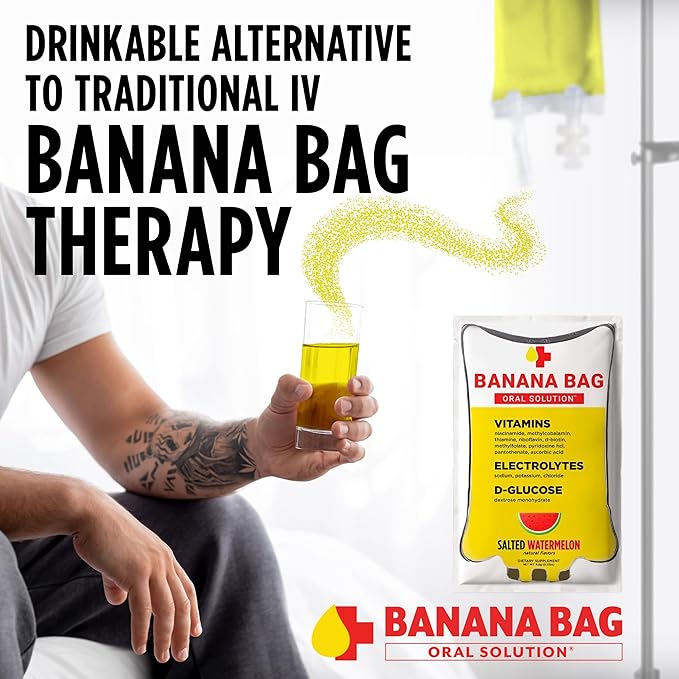 Banana Bag Oral Solution Recovery Packets - I.V. Alternative - Salted Watermelon 60pk: Pharmacist-Formulated for Fast Energy Boost, Rehydration & Wellness. Electrolytes + Vitamin C + Strong B-Complex