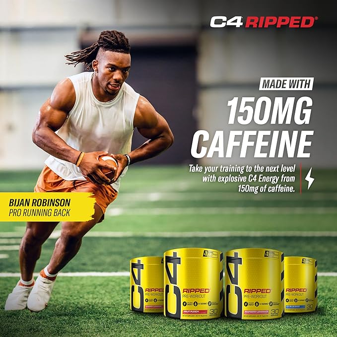 Cellucor C4 Ripped Pre Workout Powder for Energy | Beta Alanine, Sugar Free Energy Supplement Preworkout for Men & Women - 150mg Caffeine + Creatine-Free, Raspberry Lemonade 30 Servings
