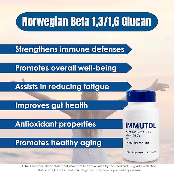 Immutol Immune Support Supplement with 750mg of Beta Glucan 1,3 1,6 - Natural Ingredients, High Potency to Boost Immunity and Overall Wellness, 60 Capsules (60)