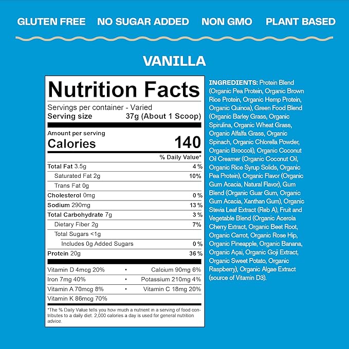 Amazing Grass Organic Plant Protein Blend: Vegan Protein Powder, New Protein Superfood Formula, All-In-One Nutrition Shake with Beet Root, Pure Vanilla, 20 Servings