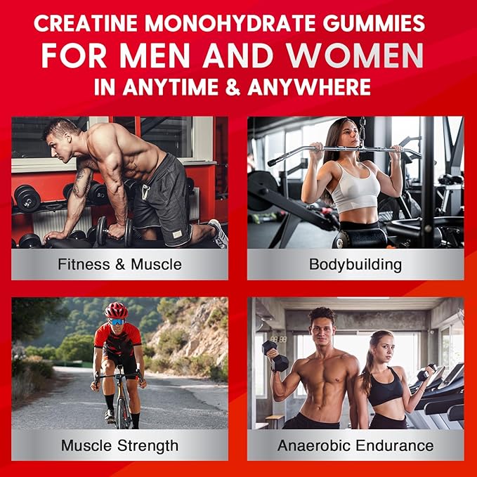 Creatine Monohydrate Gummies for Men & Women - 5000mg Creatine Pre-Workout Gummies with Taurine & Vitamin B6 B12 for Maximum Strength, Muscle, Energy, Endurance & Focus, Organic,Vegan-120 Count