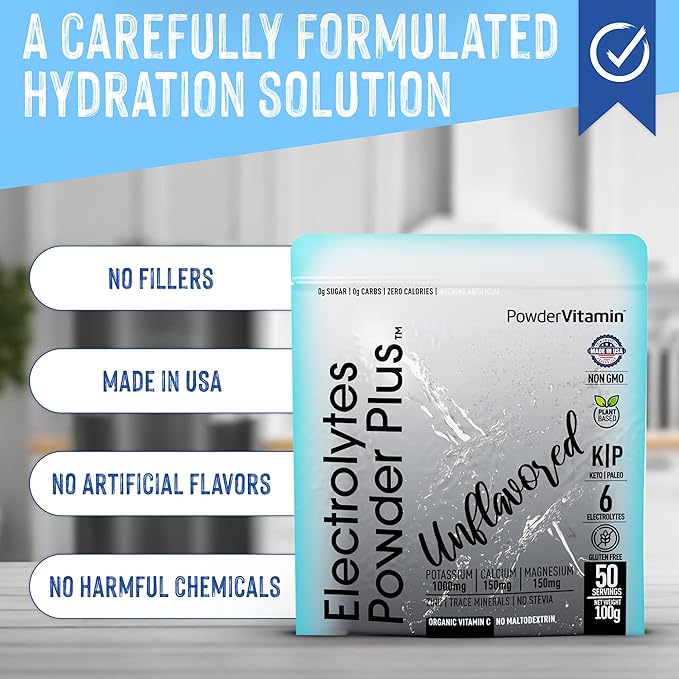 Electrolytes Powder Plus (50 Servings) Unflavored Electrolyte Powder Keto, Sugar Free, Pink Himalayan Salt.,1000mg Potassium,150mg Calcium,150mg Magnesium, Hydration Powder NO STEVIA