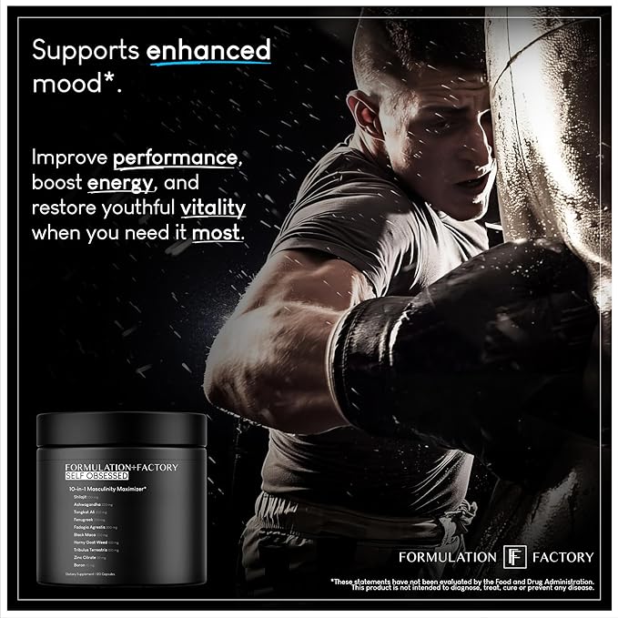 Self Obsessed 10 in 1 Masculinity Maximizer Supplement, Shilajit for Men, Tongkat Ali, Ashwaganda, Fenugreek & More, Muscle Growth, Energy Management, Drive, Strength, Recovery (2 Months)