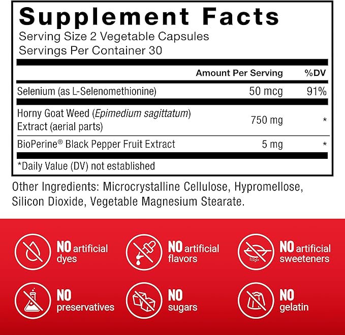 FORCE FACTOR Horny Goat Weed for Men, 3-Pack, Natural Male Drive & Vitality Supplement with Natural Ingredients for Superior Absorption, Fundamental Series, 750mg, 180 Capsules