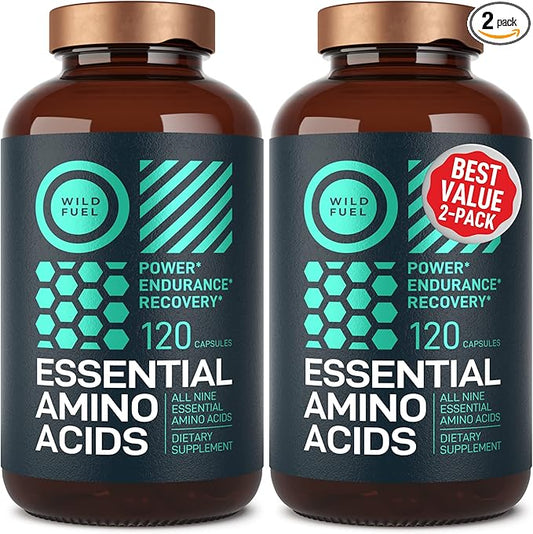 WILD FUEL Essential Amino Acid Complex - Lysine, Isoleucine, Valine, Leucine - All 9 Branch Chain Amino Acids Supplement for Power and Recovery for Women And Men - 60-days Supply, 240 Vegan BCAA Pills