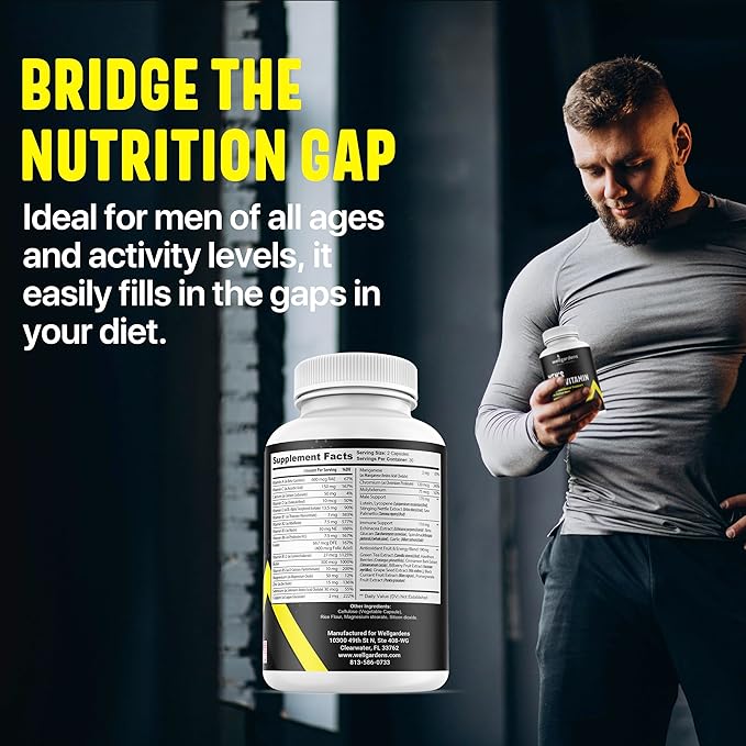 100% Pure Multivitamin for Men - Daily Mens Multivitamins, Multiminerals Supplement for Energy, Focus, Performance, Immune and Male Support - Vitamin A, C, D, E, B12, Calcium, Magnesium, Zinc and More